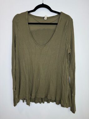 We The Free People Womens Size XS Waffle Knit Tunic High Low Top Olive Green